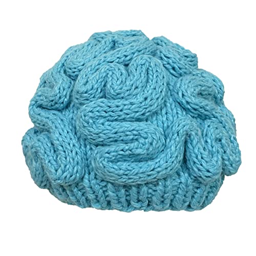 BIBITIME Unisex Handmade Knitted Brain Beanie Cap Halloween Hat (Made to fit Average Adult, Sky Blue)