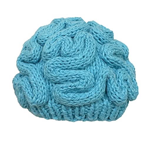 BIBITIME Unisex Handmade Knitted Brain Beanie Cap Halloween Hat (Made to fit Average Adult, Sky Blue)