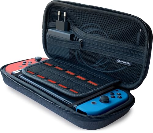 Oniverse Étui de Protection pour Nintendo Switch, Switch OLED, Switch Lite, Antichoc, avec Poignée, Intérieur Velour Anti Rayure, Compartiment Accessoires. Etui de Transport Gris