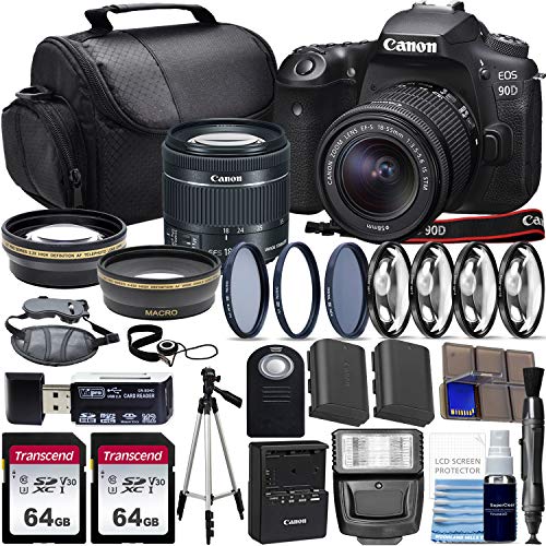 Canon EOS 90D DSLR Camera with EF-S 18-55mm STM Lens, 3 Lens Bundle, 128GB Memory, Accessories (Renewed) - Black