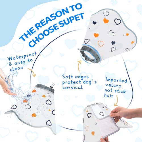 Supet Dog Cone for Dogs After Surgery, Comfortable Dog Cones for Large Dogs to Stop Licking, Soft Dog Cone Collar with Protect Neck Fabric, Protective Elizabethan Collar for Medium Small Dogs Love L Supet Dog Cone for Dogs After Surgery, Comfortable Dog Cones for Large Dogs to Stop Licking, Soft Dog Cone Collar with Protect Neck Fabric, Protective Elizabethan Collar for Medium Small Dogs Love L