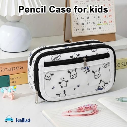 Image of FunBlast Pencil Pouch for Girls- Kawaii Pencil Pouch, Aesthetic Pencil Case Organizer, Large Capacity Stationary Organizer Case, Multipurpose Zipper Pouch for Kids & Adults (White)