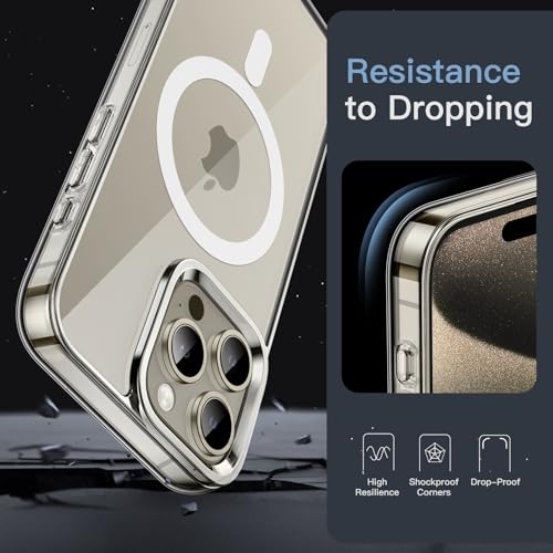 JETech Cover Magnetica per iPhone 15 Pro 6,1 Pollici Compatibile con MagSafe Ricarica Wireless, Telefono Custodia Antiurto, Retro Antigraffio Trasparente (Trasparente) - Immagine 5