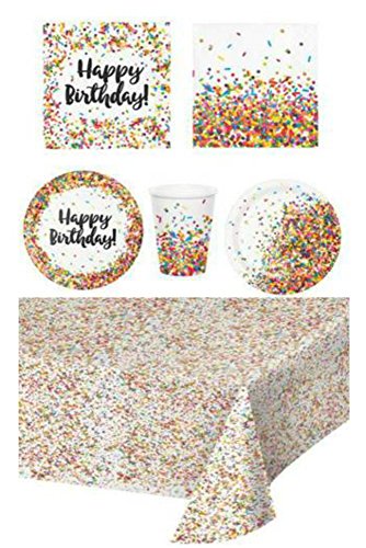 ShoppeShare Disposable Plates, Napkins, Cups, Tablecloth, Sprinkle Confetti Birthday Party Supplies, 6-Piece Bundle
