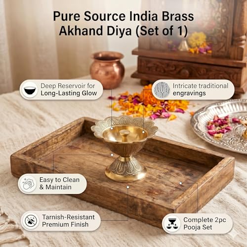 Image of Pure Source India Brass Akhand Diya /Oil Lamp for Pooja, Mandir and Home Decoration (L-2.75inch) 1pcs