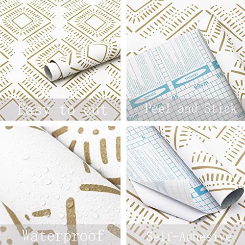 Heroad Brand Boho Peel And Stick Wallpaper 15.5”X118” Geometric Wallpaper Peel And Stick White And Orange Removable Wallpaper Hexagon Contact Paper For Cabinets Self-Adhesive Vinyl Roll #TOP2