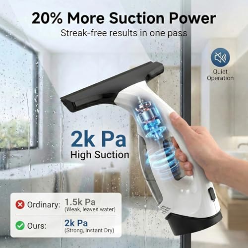 Electric Window Vacuum Squeegee, 2200mAh & 2000Pa Cordless Window Cleaner Tool with 150ml Water Collection Tank, Window Cleaning Kit for Shower Glass, Car, Door, Mirror, Home — view 5