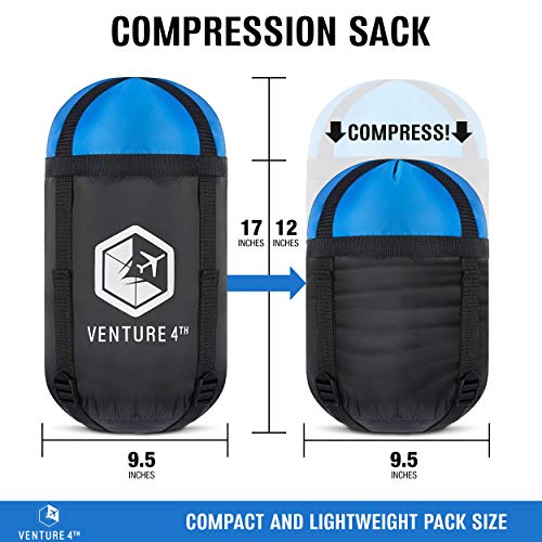 Venture 4Th Summer Sleeping Bag, Single, Regular Size - Lightweight, Comfortable, Water Resistant Backpacking Sleeping Bag For Adults & Kids - Ideal For Hiking, Camping & Outdoor – Blue/Gray #TOP3