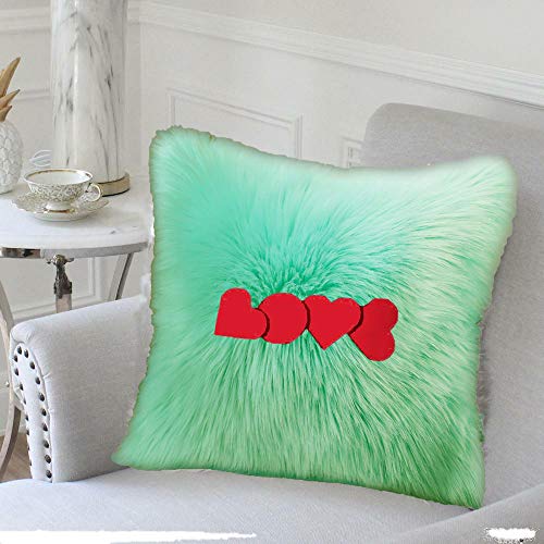 Image of Best Gifts for Birthday /Valentine's Day /Give Thanks with A Grateful Heart Love Quote - Square Shape Fur Throw Pillow Cushion - Home Sofa Decorative 16 X 16 inches (Light Green)