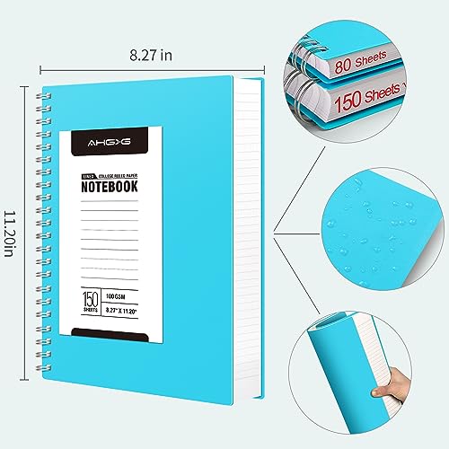 Ahgxg Spiral Journal Notebook - College Ruled Notebook 8.5" X 11", 300 Pages Large Journals For Writing, 100Gsm Thick Paper, Plastic Hardcover A4 Journal For Women Men Work School Supplies, Blue #TOP1