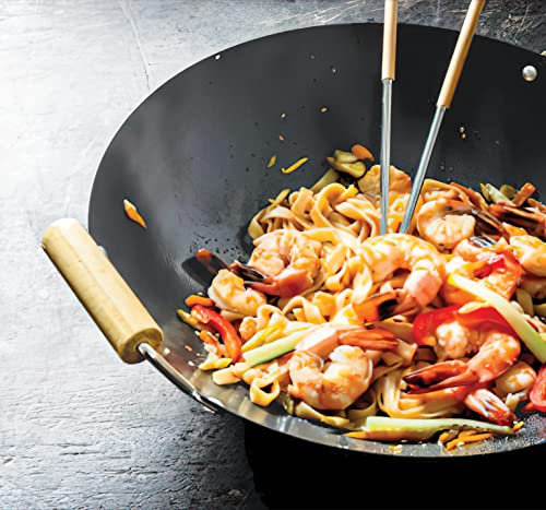 Wok EUROSTAR EC40W fondo plano acero carbono 40 cm miniatura 2