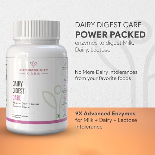 Image of Autoimmunity Care Dairy Digest Care | Digestive Enzyme Capsules for Lactose Intolerance | Lactase Enzyme Tablets to Digest Milk, Dairy Proteins & Fats | Reduces Gas, Bloating & Discomfort | 60 Caps (60 doses)