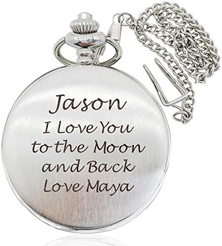 Personalised Pocket Watch for Him Men Husband Father Best Man Groomsman Usher Grandpa Daddy Dad Personalised Gift for Anniversary Birthday Christmas Fathers Day Wedding Valentines Day Xmas