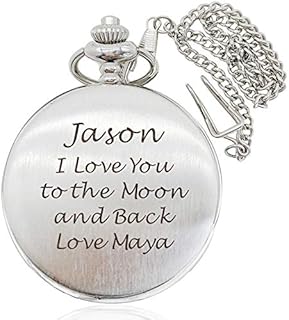 Personalised Pocket Watch for Him Men Husband Father Best Man Groomsman Usher Grandpa Daddy Dad Personalised Gift for Anniversary Birthday Christmas Fathers Day Wedding Valentines Day Xmas