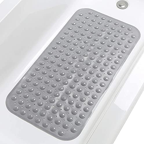 TKONE Shower Mats Non-slip Bath Mats,Bathtub Mat with Suction Cups and Drain Holes Fit for Bathroom & Shower Anti Mould Machine Washable Antibacterial, 27.6 x 15 Inches,grey