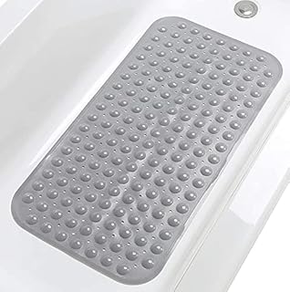 TKONE Shower Mats Non-slip Bath Mats,Bathtub Mat with Suction Cups and Drain Holes Fit for Bathroom & Shower Anti Mould Machine Washable Antibacterial, 27.6 x 15 Inches,grey