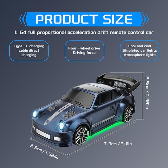 Image of Bestie toys 4WD Edition 1 /64 Scale Mini RC Drift Car, Toys for Age 8-14 Old Birthday Gifts, High Speed Racing Micro Small with Full Proportional RTR 2.4GHz Remote and 4 Cones