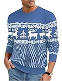 Uniexcosm Jerseys Navideño Suéter para Hombre Invierno Suéter Navidad para Hombres Reno&árbol de Navidad Pullover de Punto Cuello Redondo Jersey Navideño Azul Claro XL