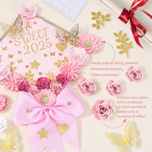 Kit décoration casquette remise diplôme fleurs 3D rose - 4