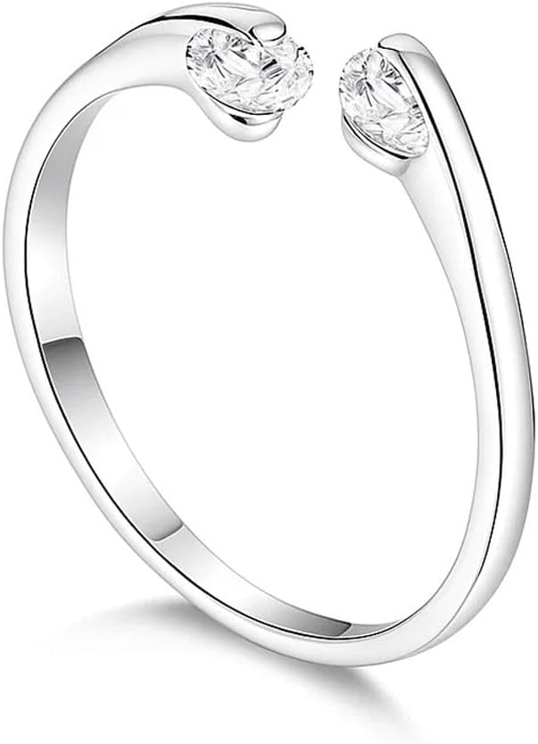 FAIRY COUPLE Toi et Moi Two-Stone Ring for Women, 18K Gold Plated Dainty Minimalist Open Band Ring with Cubic Zirconia, Symbolic “You & Me” Promise & Everyday Gift Ring R77 - Image 2