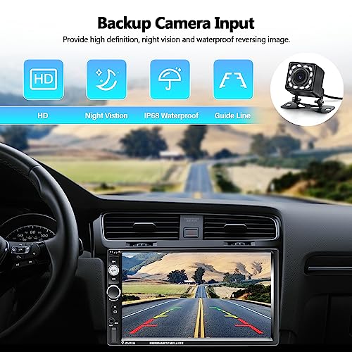 Amprime Double Din Car Stereo Radio With Bluetooth 7” Touch Screen Fm Receiver Mp5 Car Player Support Mirror Link For Phone + Backup Camera/Steering Wheel Control+Remote Control #TOP4