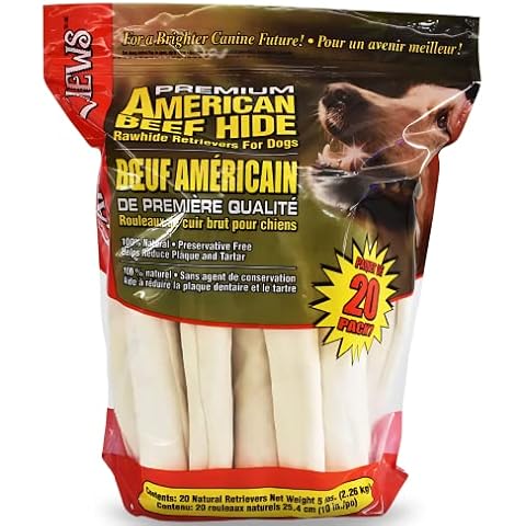Canine Chews 10-11" Dog Rawhide Retriever Rolls - Dog Rawhide Chews (20 Pack) - 100% USA-Sourced Natural Beef Raw Hide Dog Bones for Large Dogs - Healthy Single-Ingredient Rawhide Bones Treat Cover