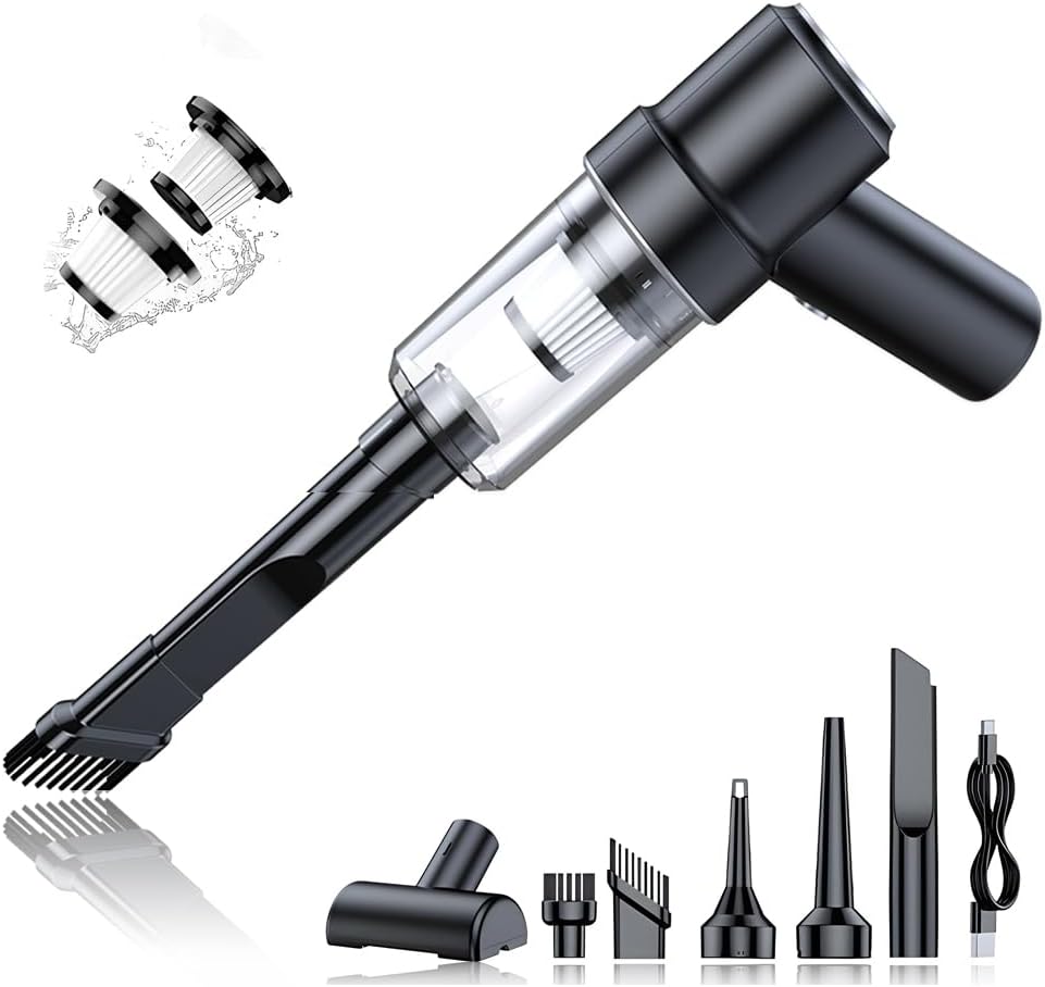 Portable Handheld 3 in 1 Multi-Functions Vacuum Cleaner Power 50W 6500PA Blowing,Suction and Inflating,Rechargeable and Cordless, Low Noise Long time Working.Dual Colors(Black and Silver)