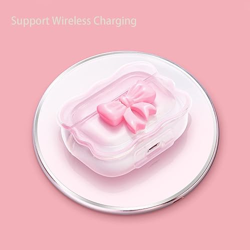 Miniatura 4 de Bonita funda para AirPod Pro con llavero de lazo rosa, diseño degradado transparente, borde ondulado, funda protectora suave compatible con AirPods