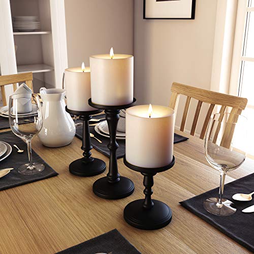 Matte Black Candle Holders Set of 3 - Metal Candle Holders for Pillar Candles & LED Flameless Candles - 6, 8 & 10 Inch Tall - Decorative for Table, Fireplace & More - Pillar Candles Holders Sets of 3 by HB Design Co. - Image 5