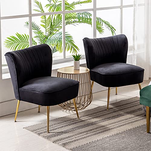 Duomay Modern Accent Chair Set Of 2 Velvet Slipper Chair With Gold Legs Wingback Side Chair For Living Room Bedroom Entryway Small Corner Chair For Space Saving, Black #TOP7