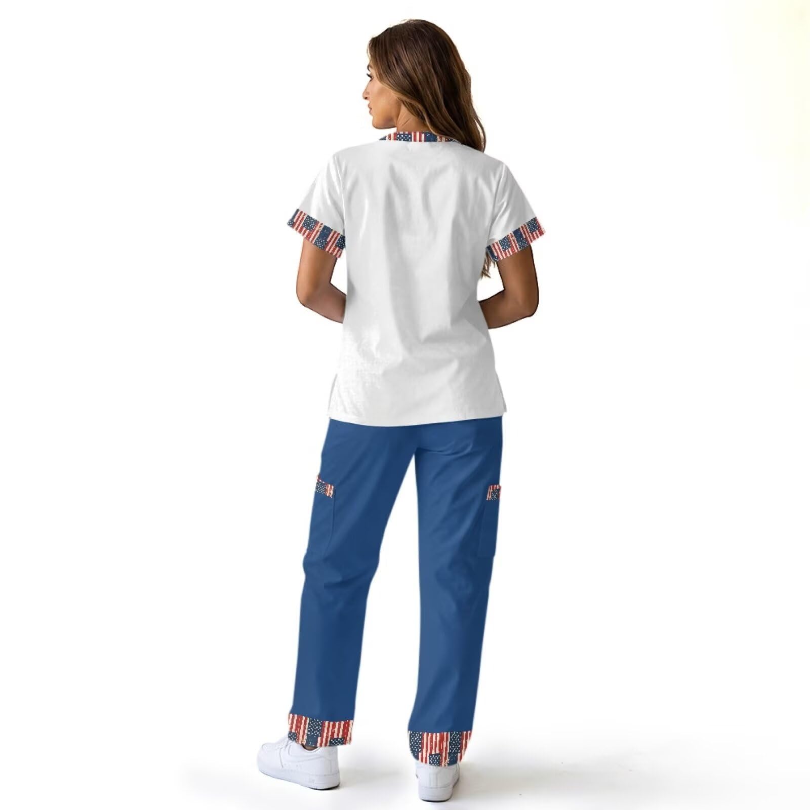 Set di scrub da donna con bandiera americana, vestibilità aderente, facile da pulire, scrub medico per donne, veterinari, tecnici e personale pediatrico
