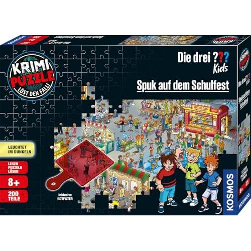 Kosmos 697983 - Krimi Puzzle: Die drei ??? Kids - Spuk auf dem Schulfest, Leuchtet im Dunkeln, 200 Teile, Lesen - Puzzeln - Rätsel lösen, für Kinder ab 8 Jahre