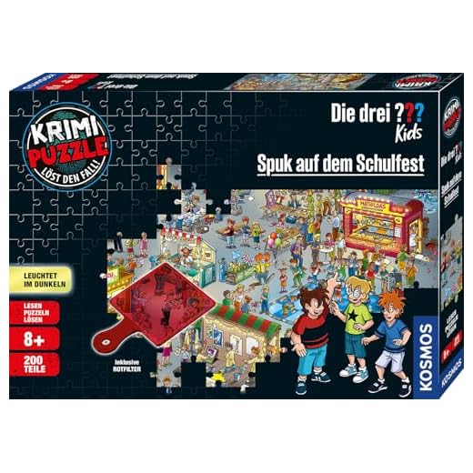 Hasbro - Jenga Classic, Kinderspiel das die Reaktionsgeschwindigkeit fördert, ab 6 Jahren 5 KOSMOS 697983 - Krimi Puzzle: Die ??? Kids - Spuk auf dem Schulfest, Leuchtet im Dunkeln, 200 Teile, Lesen - Puzzeln - Rätsel lösen, für Kinder ab 8 Jahre