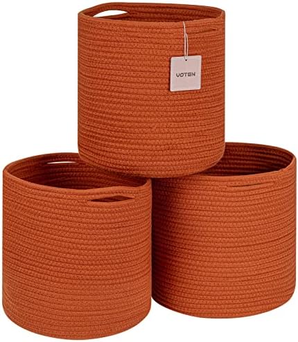 voten Storage Cubes Baskets Bins Organizer 11x11x11'' Fit 12x12''Cube Storage Organizer Bookcases Shelf,Durable Woven Cotton Storage Basket for Organizing,Round 3Pack Brick Red