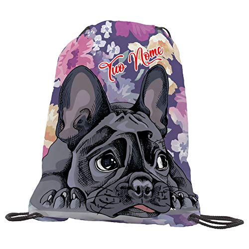 quickgadget Sacca Ginnastica GYMBACK Sport Cane Bulldog Bull Dog Francese 08 - Sacchetto Sportivo, Borsa, Piscina, Zaino,portascarpe Scuola per Ragazze Donne Bambini, Personalizzato con Nome.