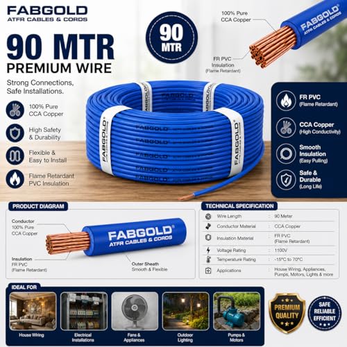 Image of 2.5 sqmm Single Core Copper Electrical Wire, 90 Meter (Blue) | Heat Resistant & Flame Retardant (FR) | Lead-Free LSH House Wire for Home & Industrial Use
