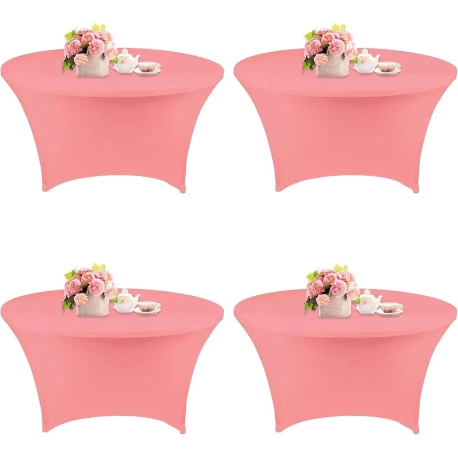 SNGUOQ 4 Pcs 5FT Round Spandex Tablecloth 60 Inch Stretchable Table Cover Washable and Wrinkle Resistant Cloth For Event, Wedding(Pink,5 FT (60 in))