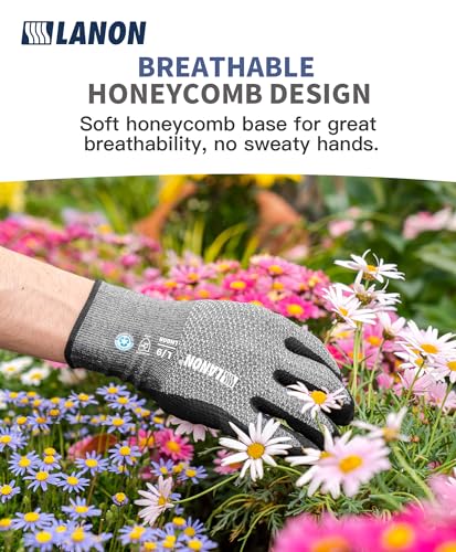 Lanon Protection Lanon Gardening Gloves For Men Women, 2 Pairs Nitrile Coated Garden Gloves With Grip thumb #3