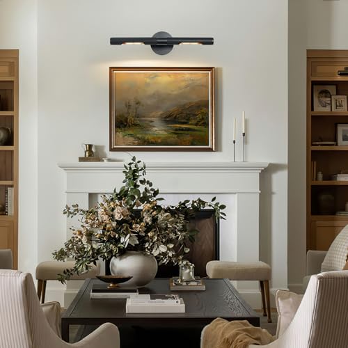 Image of 19 inch L Picture Light Dimmable Vanity Bathroom Light Rotatable 360 Wall Sconce Lights for Pictures Art Gallery Painting Frame,Include Bulbs,Black 19 inch L x 1.38 inch D