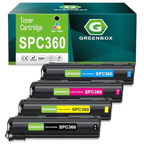 GREENBOX Compatible SP C360 C361 High Yield Toner Cartridge Replacement for Ricoh SP C360 C361 408176 408177 408178 408179 for SP C360 C361 C360DNw C360SFNw Printer (Black Cyan Yellow Magenta, 4 Pack)