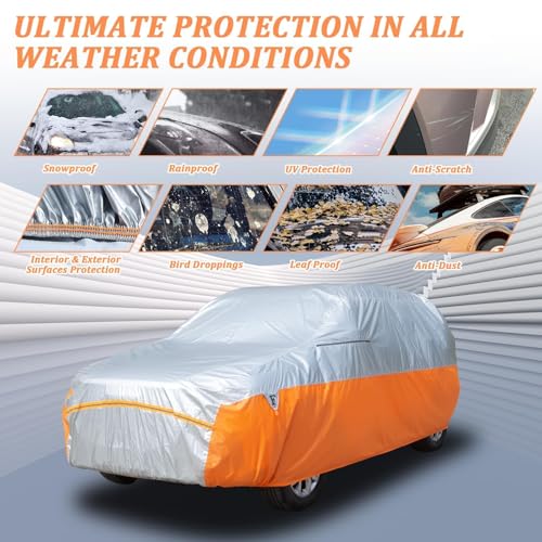 Image of Tecoom Car Cover Waterproof All Weather for 170 inch-190 inch SUV, Universal Full Exterior Covers Fit for Toyota CHR Ford Mustang Honda CRV Tesla Model Y Large Winter Car Covers Snow Sun UV Scratch Protection