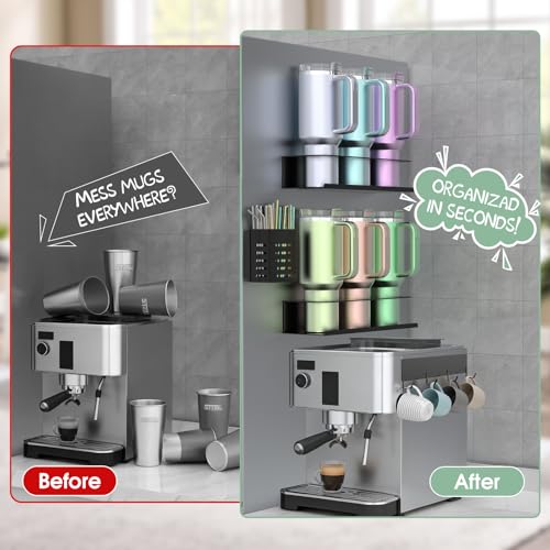 POLRAI 4 Pack Magnetic Cup Holder for Refrigerator, Water Bottle Organizer for Stanley and Tumbler, Accessory with Lid Hook Straw Holder and Double Sided Tape for Kitchen Fridge Cabinet — view 4