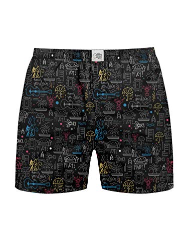 Image of The Souled Store F.R.I.E.N.D.S: Doodle Mens and Womens Graphic Printed Cotton Boxer Shorts Black