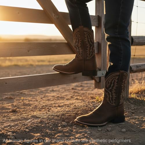 Image of SUREWAY Western Boots For Men - Mens Square Toe Cowboy Boot, Oil /Slip Resistant, Durable Fashionable Classic Pull on 10 Inch Mid-Calf Wellington Boots