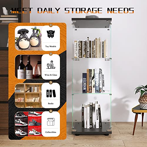 Image of Beauty4U Black Glass Display Cabinet, 3-Shelf Curio Cabinet