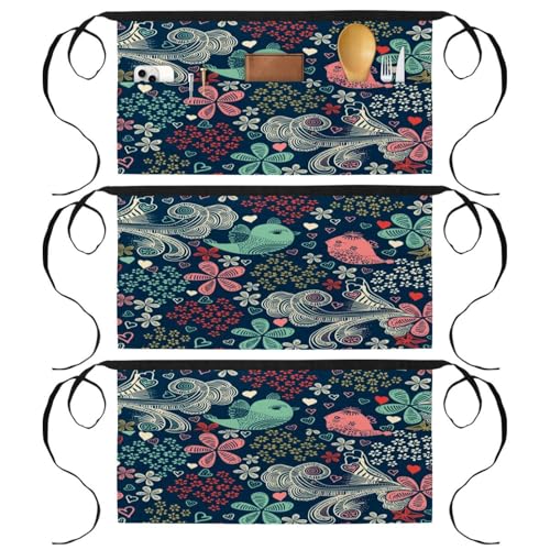 Demi-tablier multicolore motif oiseau 60x30.5cm lavable pour le travail