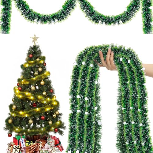 Tismels Guirnalda de Navidad 5m, Guirnalda Navideña Metálica Brillante Decoración, Christmas Garland, Grinalda Natal, Verde, Decoración