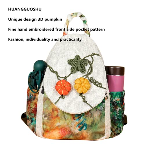 Image of Small Canvas Backpack, Retro Boho Washed Hippie for Women Daily Commute (Pumpkin Decorations)