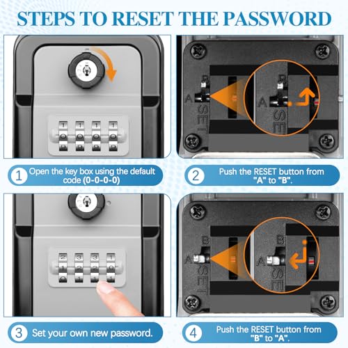 WACCET Schlüsseltresor mit Zahlencode, Groß Schlüsseltresor Außen 4-Stelliges Code Wasserdicht Schlüsselbox Wandmontage Schlüsselsafe mit zwei Notfall-Schlüsseln für Zuhause, Büro, Schule (Grau)