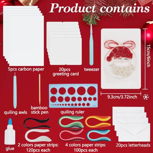 WEBEEDY 20 Sets DIY Christmas Paper Quilling Greeting Card Kit 5 Style Santa Claus Decorations Card With Paper Quilling Strips Instuction,DIY Christmas Card Making Kit for Beginners Paper Craft Lovers - Image 2